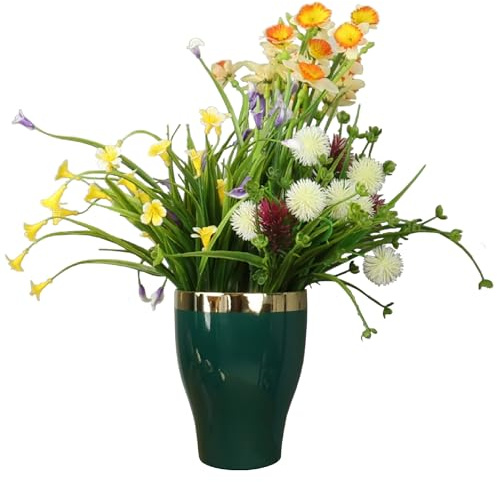 botle Keramik Glamour Rund Blumentopf Übertopf H 17,5 cm Farbe Flaschengrüner mit Goldener Rand