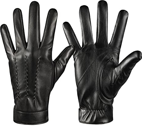 QUKOPSE Winter Leather Gloves for Men,Touchscreen Snow Driving Gloves with Cashmere Lining for Motorcycle Driving Riding…