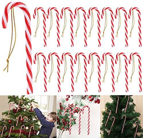 16 Stück Zuckerstangen, Zuckerstangen Weihnachtsbaumschmuck, Christbaumanhänger Christbaumschmuck Anhänger Weihnachtsbaum DEK, Rot Zuckerstangen Weihnachtsbaumschmuck