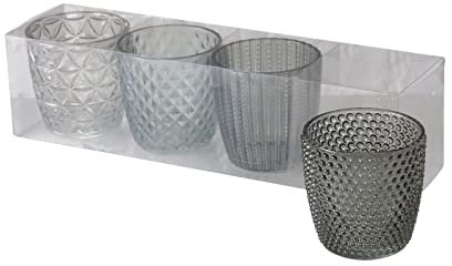 Boltze Windlicht Marilu 4er Set aus Glas Rund Glanz Muster 4 Motive Teelichthalter Tischdeko Kerzenhalter