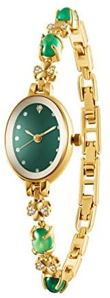TIME100 Uhr Damen Analog Quarz Armbandhr Elegant Luxuriös Klein Und Fein Vergoldet Edelstahl Jade Armband Armreif Minilistisch Zifferblatt Rosegold