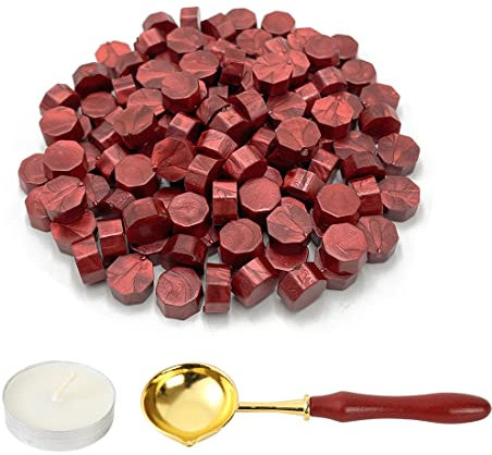 LICQIC Wax Stamp Kit, 100 Pcs Wax Seal Beads with 1 Tea Candles and 1 Melting Spoon, for Invitations, Cards, Envelopes, Wine Packages, Gift Wrapping