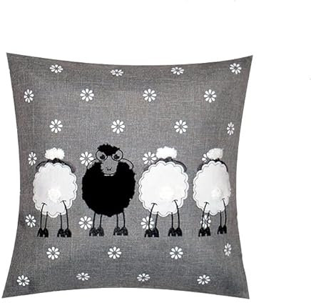 Tischdecke Mitteldecke Tischläufer Kissenhülle Stickerei Applikation Schafe grau weiß (Kissenhülle 40 x 40 cm)