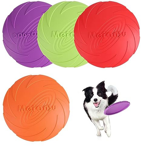 JSMTKJ 4 Stück Dog Disc, Naturgummi, Hundefrisbees, Hundespielzeug Frisbee, Haustier fliegenden Untertasse perfekt für Hundetraining, Werfen, Fangen und Spielen (Orange, rot, grün, lila)