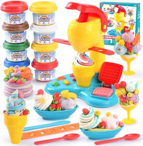 PLAY Color Dough Sets for Kids Ages 4-8,Play Kitchen Ice Cream Maker Playdough Set for Kids Ages 2-4,Arts Crafts play Food Toys for Girls Boys 3+,8 Cans of Modeling Compound,2 oz Cans,Multicolor