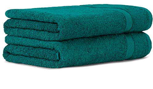 Luckytowel 2er Duschtuch Set 100% Baumwolle, 70x140cm Handtücher, 2er Pack Badetuch Petrol