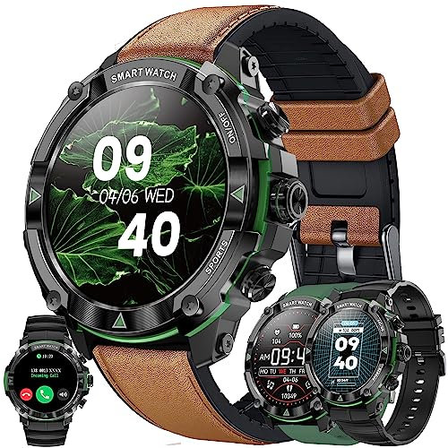 Smartwatch Herren mit Telefonfunktion, 1,39 Touchscreen 5ATM Wasserdicht Sportuhr mit 123 Sportmodi, Blutdruckmessung, Herzfrequenz, Schrittzähler, Militärische Fitnessuhr für iOS Android (Grün)