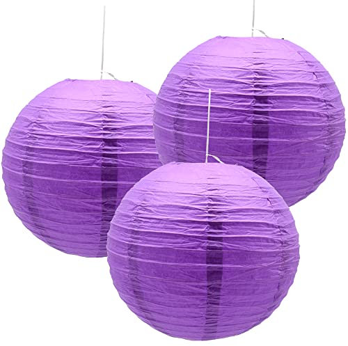 Hocansen 3 Pezzi Lanterna di carta 12in Lanterne Cinesi Lanterna di carta Rotonde Lanterne da appendere decorazione (12in/Deep Purple)