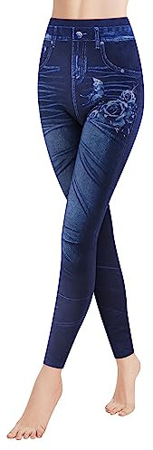 Libella Damen Jeansoptik Leggings Hohe Taillen Leggings mit Bund Mode Shaping Leggins Dehnbar Formende Treggings Streetwear Hosen 4162G L/XL