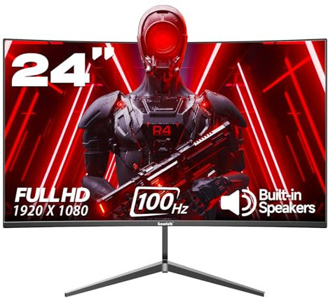 Gawfolk Monitor Curvo De 24 Pulgadas 100 Hz, Pantalla De PC con Altavoz 1080P, Monitor De PC Comercial Sin Marco para Oficina En Casa VESA 75 X 75 Mm, Cuidado De Los Ojos