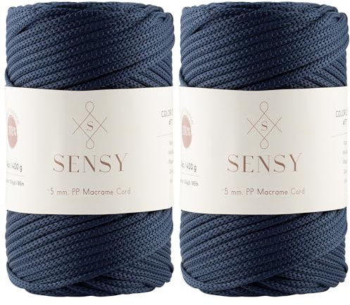 S SENSY 2 Garnstrange Premium 5 mm 95 Meter Polyester-Seil, 100% Polypropylen-Kordel Makramee-Kordel 5 mm Häkeltasche Kordel Makramee Seil Häkelgarn Geschenk für Strickwaren (Navy Blau)
