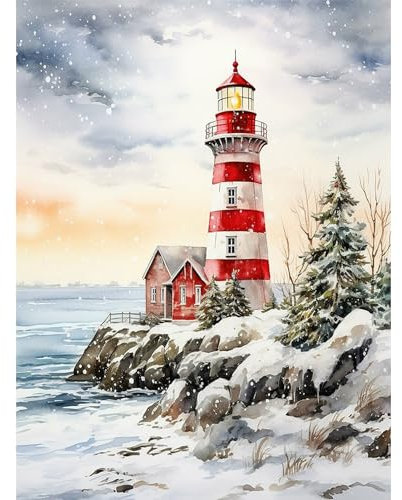 wadafen 5D DIY Full Drill Diamond Painting Bilder,Leuchtturm Diamant Malerei Kits, Diamond Painting Set für Erwachsene,Kinder Stickerei Kreuzstich Set,für Wohnzimmer Schlafzimmer Büro Wand