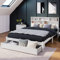 LATICO Doppelbett Holzbett 140x200 cm, Massivholz Kinderbett mit Schubladen, Bett mit Bücherregal und Lattenrost, StauraumBett, Jugendbett, Funktionsbett, Bettgestell aus Holz, Weiß