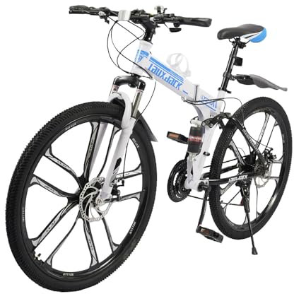 WDRENTOOL Mountainbike Fahrrad, 26 Zoll Faltrad für Erwachsene Damen Fahrräder MTB Trekkingrad Herren Mountain Bike mit Scheibenbremse vorne und hinten 21 Gang Schaltung Vollfederung Traglast (Blau)