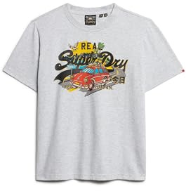 Superdry Damen Lässiges LA T-Shirt mit farblich abgestimmter Grafik Flocken Grau Meliert 42
