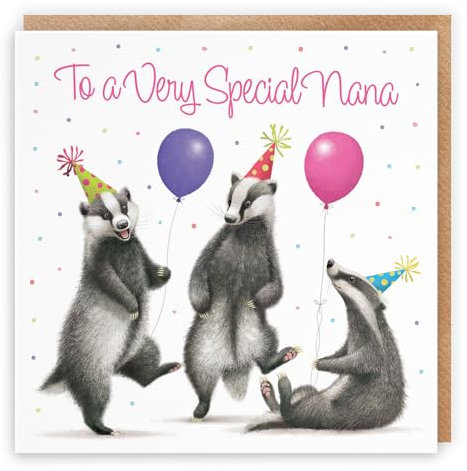 Hunts England - Nana Badgers Lustige Geburtstagskarte - Milo's Gallery - Wildlife Geburtstagskarte für Oma - Geburtstagskarte für Tierfan Oma