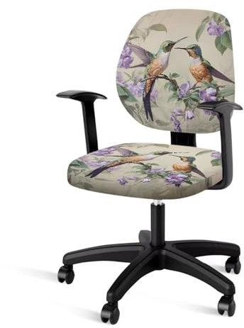 Tongluoye Hummingbird Office Chair Covers Stretchable Flower Computer Seat Cover Removable Seat and Back Cover Split Protective Stretch Desk Chair Padded Covers Desk Accessories Vintage Bird
