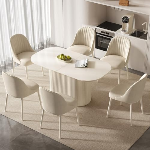 Miuuod Ensemble de table et chaises de salle à manger et de cuisine moderne de 160 cm, avec 6 chaises rembourrées pour 6 à 8 personnes, table centrale pour grande famille, meubles de cuisine, blanc