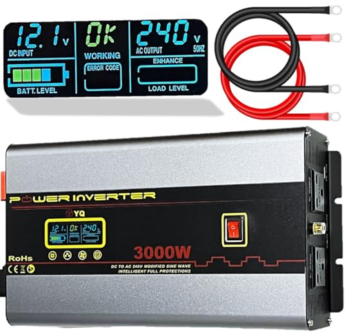 YQ Power Inverter 2000W 2500W 3000W 3500W 12V to 240V Converter USB LCD for Caravan Campervan (3000W)