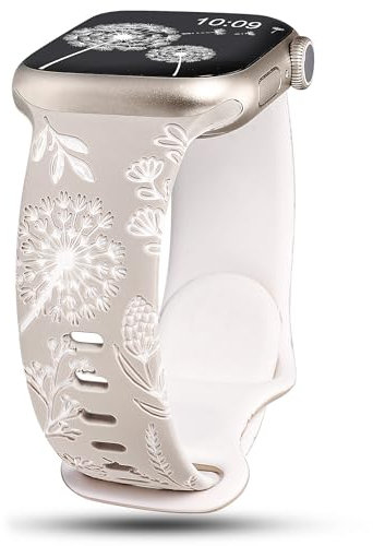 Wearlizer Floral Gravierte Kompatibel mit Apple Watch Armband 41mm 40mm 42mm 38mm Damen, Silikon Sport Blumenmuster Sportarmband für iWatch Strap Serie 10 9 8 7 6 5 4 3 2 1 SE