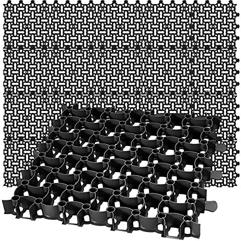 BigDean 20x Rasengitter Paddockplatte SCHWARZ 50x50 cm Reitplatzmatten Rasenmatten Rasenwaben Kiesgitter Parkplatzrasen 5 m² - mit Spikes zur Fixierung