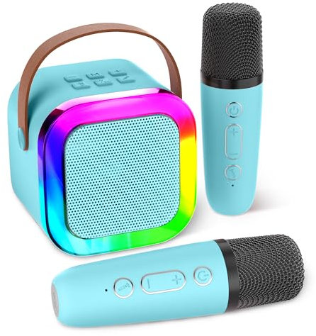 Aplsinvivi Karaoke Machines for Kids Adults, Mini Karaoke Machine with 2 Wireless Microphones, Kids Toys Birthday Gifts for Girls Ages 6, 7, 8, 9, 10, 12 +Year Old Family Home Party(Blue)