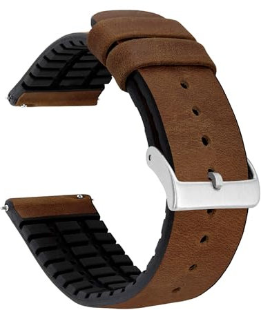 BARTON WATCH BANDS Hybrid-Uhrenarmbänder aus Leder und Gummi, 21 mm, mit integrierten Schnellverschluss-Federstegen, 316L-Edelstahl, wählen Sie Armbandfarbe und Breite