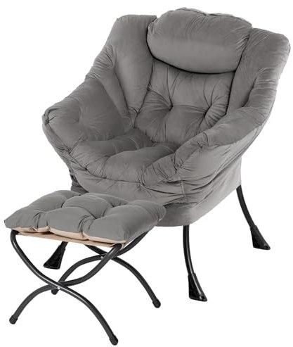 AIMEZO Relaxsessel mit Fußhocker, Loungesessel mit Fußhocker & Armlehnen, Wohnzimmer Sessel mit Seitentasche, Sessel für Wohnzimmer Schlafzimmer, Grau
