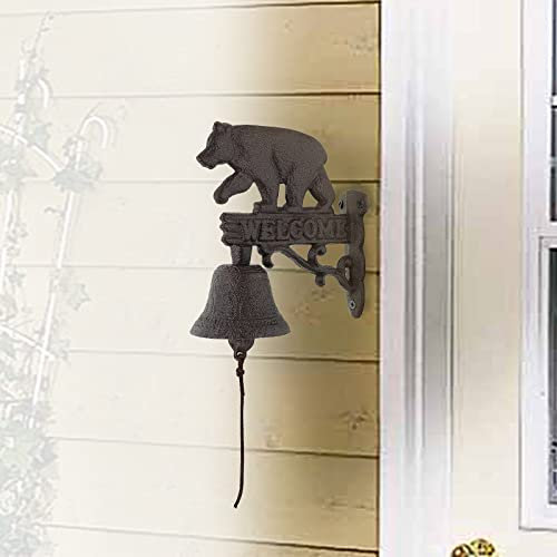 Wandglocke aus Gusseisen, Retro-Metall, für den Außenbereich, Bauernhaus-Türglocke, Bärenform, Dekoration zum Aufhängen für Hof oder Garten, manuell schüttelnde Türklingel, Innen- und Außenbereich