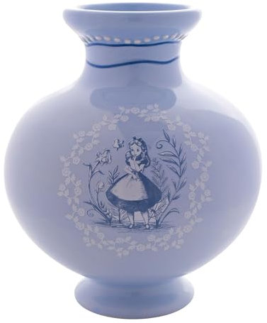 Disney - Vaso in ceramica smaltata blu Alice nel paese delle meraviglie, motivo Alice & Roses, decorazione e articoli per la casa per gli amanti del cinema, camera da letto, cucina, bagno e sala da