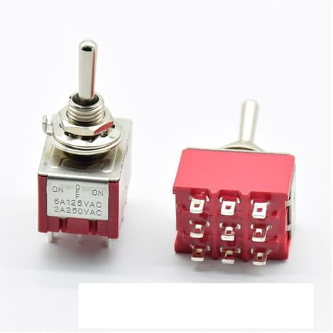 1 PC Red 9 Pins ON-OFF-ON/ON ON 3/2 Position Toggle Switch AC 5A/125V 2A/250V With Solder Terminal waterproof MQXFCZUX(9pins ON OFF ON)