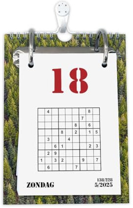 KALVOS Holländischer Kalender 2025, Tischkalender, Wandkalender, Abreisskalender, 365 tage, Tagesabreißkalender, Kalendarium, Minimalistisch Tages Kalender mit großen Zahlen (Namensfest mit Sudoku)