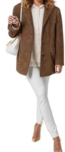 RICOCHO Giacca da Donna in Pelle Scamosciata Blazer Vintage Autunno Collo a Revers Finta Pelle Streetwear Cappotti