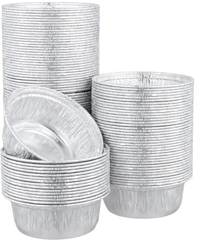MUKSEUT 125 Pack 12cm Aluminium Round Foil Dishes, Disposable Foil Pie Dishes, Small Pie Pans Dish for Pastries, Cake, Pot Pies, Pukka, Baking, Quiche