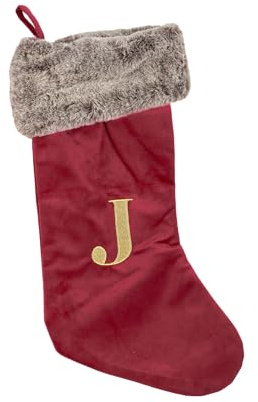 Celebright Christmas Stocking with Embroidered Letter 'J' - Festive Holiday Décor for a Memorable Celebration - Faux Fur - Red