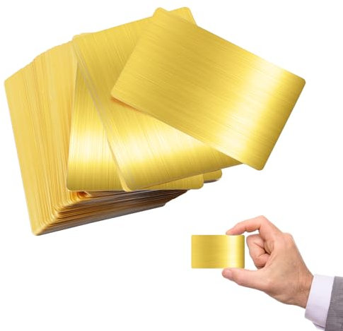 SPORWAY 100 Stück Visitenkarten Blanko: Metall Visitenkarten, Aluminium Rohlinge Gravierte Visitenkarten 86X54X0,21mm Für House Office DIY Geschenkkarten, Gold (Gold)