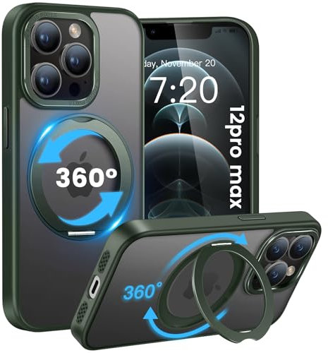 HuwaiH handyhülle für iPhone 12 pro max Hülle, [360° Magnetischer Ring Ständer ] [mit Mag-Safe] [Transluzente Matte] Stoßfeste Kratzfeste Schutzhülle für iPhone 12 pro max (Dunkel Grün)