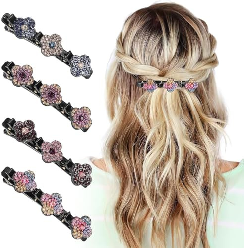 Mollette per capelli da donna, 4 pezzi Fermagli per capelli intrecciati con pietra di cristallo scintillante, Fermagli per capelli con strass, clip dei capelli del cristallo, per donne,ragazze