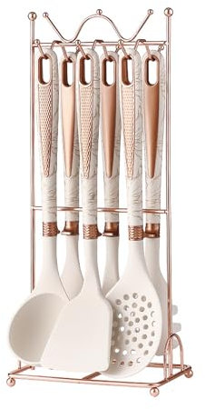 Kitchen Utensils Set, 7 Pieces Silicone Cooking Utensils Set with Stand, BPA-Free & Heat Resistant Kitchen Utensils for Cooking, Kitchen Gadgets Spatulas Set for Nonstick Cookware (White)