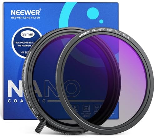 NEEWER True Colors 58mm Variable ND2-32 & CPL with Magnetic ND32, Polarized ND Filter Set, 2in1 Adjustable One Rotatable Light Reduction Reflection Elimination No Color Shift No X Cross No Vignetting
