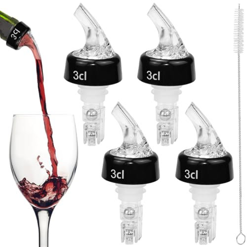 KYYGKY 4 PCS Automatic Measured Bottle Pourer Quick Shot Spirit Measure Pourer Liquor Pourers Bottle Dispenser Home Bar Tools with Cleaning Brush for Drinks Wine Cocktail Alcohol Shots, Clear, 3 cl