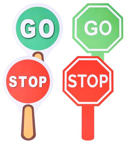 4pz Panneaux d'Arrêt et de Marche avec Poignée, Panneau Lumineux Rouge et Vert Panneau d'Arrêt et de Marche Double Face pour Les Enfants Qui Enseignent La Sécurité Routière en Classe