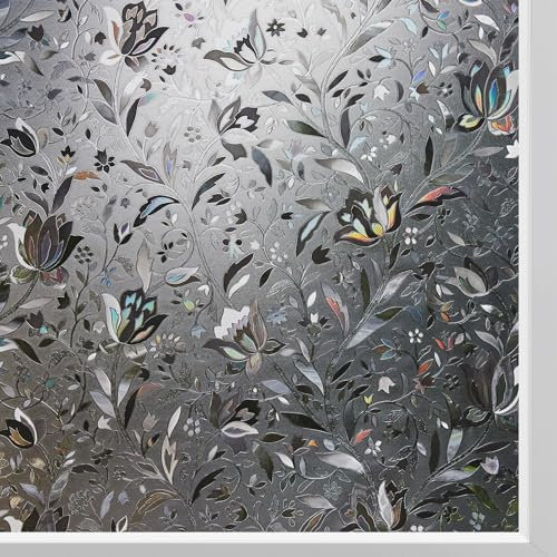 KROMAPOLIS vinilo Negro Para Ventanas Vinilo De Privacidad Protección UV Efecto Arco Iris Autoadhesivo Estático Sin Adhesivo Motivo Tulipán Vinilo Decorativo Adecuado Para Baños y Hogares - 44,5X200CM