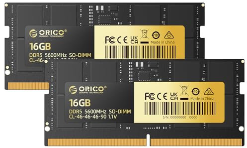 ORICO SODIMM DDR5 RAM 32GB(2×16GB)5600MHz (o 5200MHz / 4800MHz), Memoria per PC Laptop/Notebook, Mini PC, 262 Pin ad Alte Prestazioni per Computer Portatili, CL46-LS500