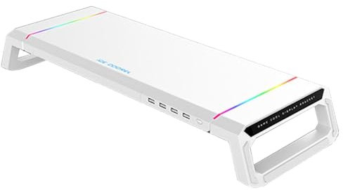 Soporte elevador ajustable para monitor con iluminación RGB, 4 puertos de carga USB 3.0, organizador de escritorio para oficina en casa