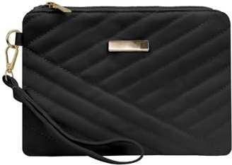 AdiStylinno Women's Wristlets Wallet, PU Leather Clutch Purse for Women, Slim Zipper Handbag Phone Bags with Detachable Wrist Strap (Black)