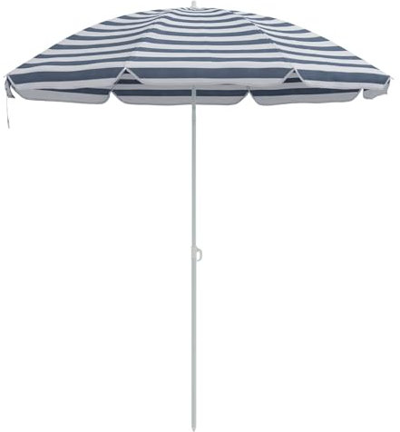 Sombrilla de playa vidaXL azul y blanca 300 cm tela resistente a UV altura ajustable diseño rayado portátil para uso en patio y jardín estructura metálica duradera sombra exterior protección solar imp