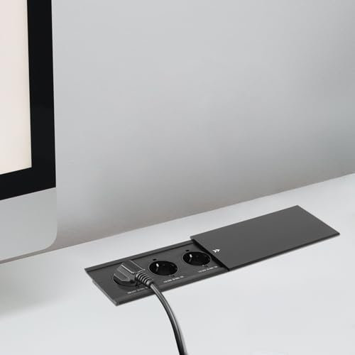 Enchufe de mesa con 3 enchufes, enchufe empotrable de mesa con tapa deslizante, retráctil de aleación de aluminio, enchufe empotrable con cable de 1,8 m (negro, 3 x 110-240 V, 50/60 Hz, 10 A), color