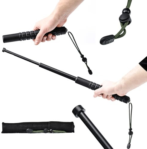 Teleskop-Schlagstock 555 mm – Solide Bauweise aus robustem Material mit rutschfestem Gummigriff | Zusammenklappbar, Länge von 22,5 cm bis 55,5 cm, schwarzes Chrom-Finish