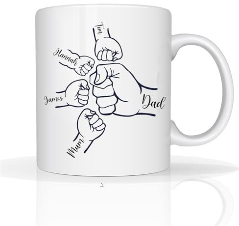 Star Online Personalised Fathers Day Dad Mug Gift Fist Bump from Daughter Son 11oz Ceramic Coffee Daddy Grandad Birthday Presents from The Kids (Family Hand Print)